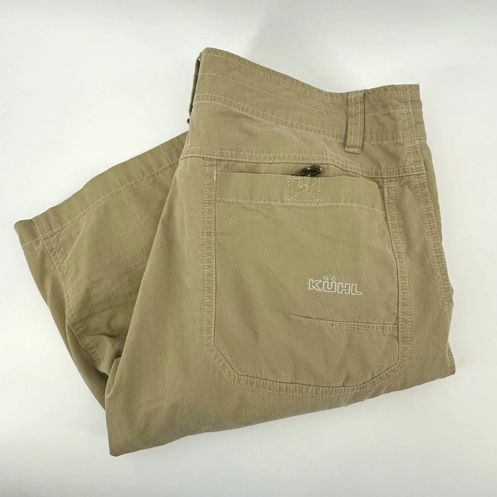 Kuhl Mens Khaki Tan Vintage Patina Dye Cargo Hiking Shorts Size 34 Cotton Nylon